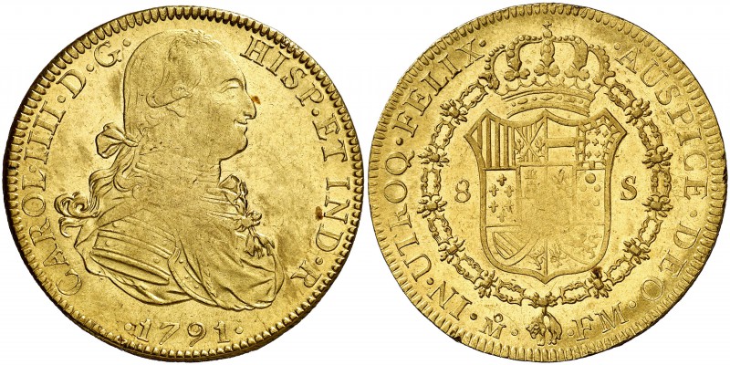 1791. Carlos IV. México. FM. 8 escudos. (Cal. 39) (Cal.Onza 1018). 27,04 g. Prim...