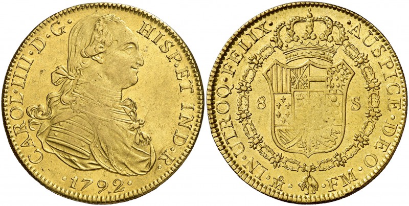 1792. Carlos IV. México. FM. 8 escudos. (Cal. 40) (Cal.Onza 1020). 27,04 g. Bell...