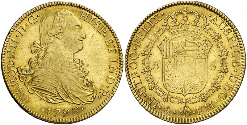 1793. Carlos IV. México. FM. 8 escudos. (Cal. 42) (Cal.Onza 1023). 26,99 g. Part...