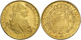 1801/0. Carlos IV. México. FT. 8 escudos. (Cal. 54) (Cal.Onza 1035). 26,94 g. Golpecito en el canto. MBC+.