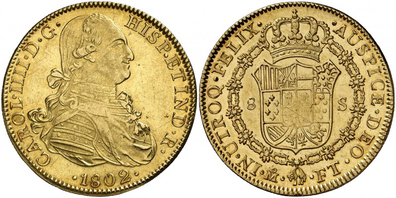 1802. Carlos IV. México. FT. 8 escudos. (Cal. 56) (Cal.Onza 1037). 27,03 g. Limp...