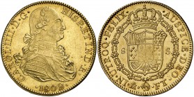 1802. Carlos IV. México. FT. 8 escudos. (Cal. 56) (Cal.Onza 1037). 27,03 g. Limpiada. EBC.