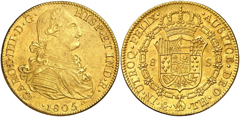1805. Carlos IV. México. TH. 8 escudos. (Cal. 60) (Cal.Onza 1041). 26,86 g. Leve...