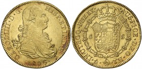 1806. Carlos IV. México. TH. 8 escudos. (Cal. 61) (Cal.Onza 1042). 26,97 g. Golpecito en el canto. Bella. EBC.