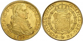 1809. Fernando VII. México. HJ. 8 escudos. (Cal. 44) (Cal.Onza 1252). 27 g. Busto imaginario. Bella. Parte de brillo original. Rara así. EBC+.