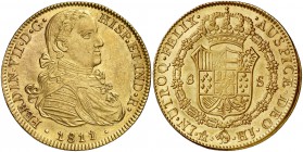 1811/0. Fernando VII. México. HJ. 8 escudos. (Cal. 47) (Cal.Onza 1256). 27,06 g. Busto imaginario. Bella. Brillo original. Rara así. EBC+.