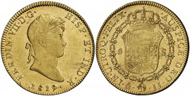 1819. Fernando VII. México. JJ. 8 escudos. (Cal. 60) (Cal.Onza 1270). 27 g. Bella. Brillo original. Rara así. EBC+.