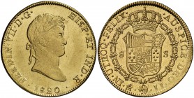 1820. Fernando VII. México. JJ. 8 escudos. (Cal. 61) (Cal.Onza 1271). 27,03 g. Muy bella. Brillo original. Rara así. S/C-/S/C.