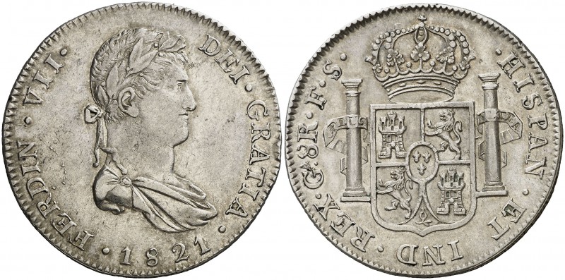 1821. Fernando VII. Guadalajara. FS. 8 reales. (Cal. 445). 26,91 g. Golpecito. A...