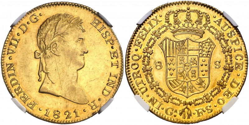 * 1821. Fernando VII. Guadalajara. FS. 8 escudos. (Cal. 7) (Cal.Onza 1204). Bell...