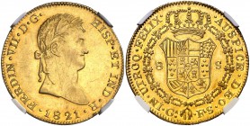 * 1821. Fernando VII. Guadalajara. FS. 8 escudos. (Cal. 7) (Cal.Onza 1204). Bella. En cápsula de la NGC como AU55, nº 2778598-004. Ex Heritage 13/08/2...