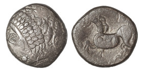 CENTRAL EUROPE. East Noricum, Taurisci, 2nd Century BC. Tetradrachm (silver, 9.10 g, 21 mm), »Augentyp«. Celticised male head, wearing three-strand pe...