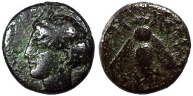 IONIA. Ephesos. 4th century BC. Ae (bronze, 1.23 g, 11 mm). Female head left. Rev: [E – Φ] Bee. SNG Copenhagen 256. Very fine.