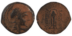 SELEUKID KINGS of SYRIA. Alexander I Balas, 152-145 BC. Ae (bronze, 2.94 g, 15 mm), Antioch. Head of Athena right, wearing Corinthian helmet. Rev. Tri...