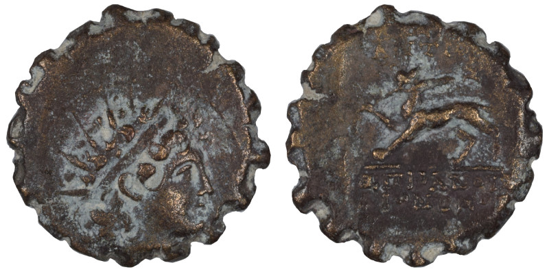 SELEUKID KINGS of SYRIA. Antiochos VI Dionysos, 144-142 BC. Serrate ae (bronze, ...