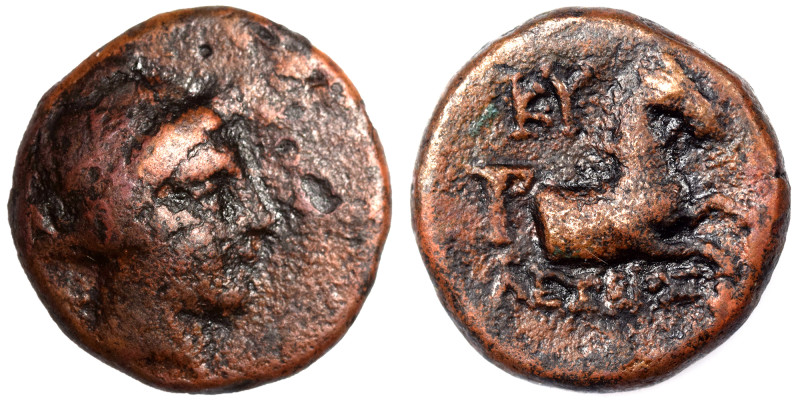 AIOLIS. Kyme. Circa 3rd century BC. Ae (bronze, 3.11 g, 14 mm). Head of the Amaz...