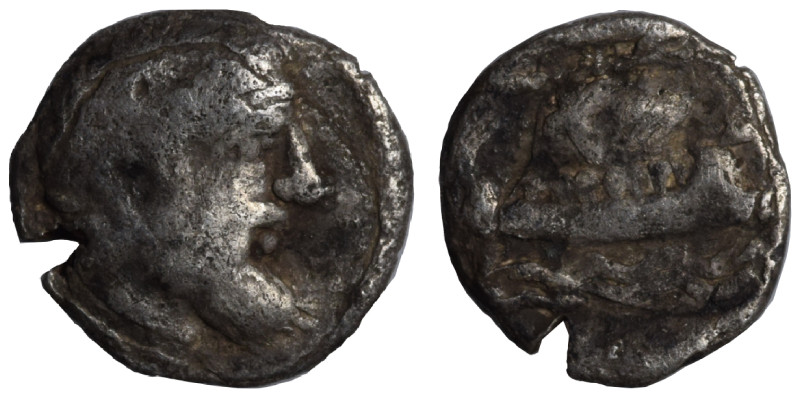 PHOENICIA. Arados. Circa 380-350 BC. Obol (silver, 0.58 g, 9 mm). Laureate head ...