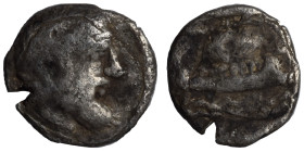 PHOENICIA. Arados. Circa 380-350 BC. Obol (silver, 0.58 g, 9 mm). Laureate head of Ba'al-Arwad to right. Rev. Phoenician inscription above, galley rig...