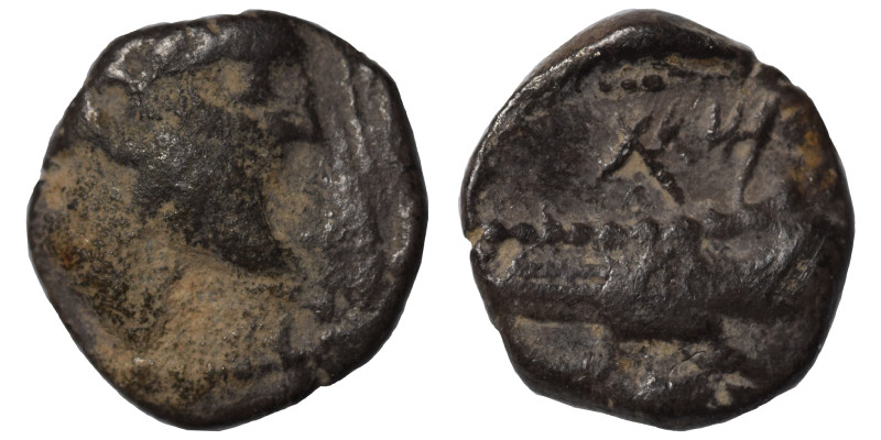PHOENICIA. Arados. Circa 380-350 BC. Obol (silver, 0.63 g, 8 mm). Laureate head ...
