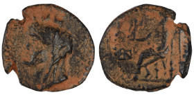 Greek. Ae (bronze, 3.27 g, 19 mm). Bust of Tyche left. Rev. Zeus seated on throne left, holding Nike; monogram to left. Fine.