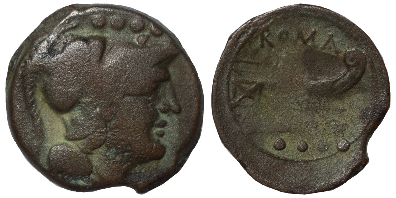 Anonymous, circa 91 BC. Triens (bronze, 5.05 g, 21 mm), Rome. Helmeted head of M...