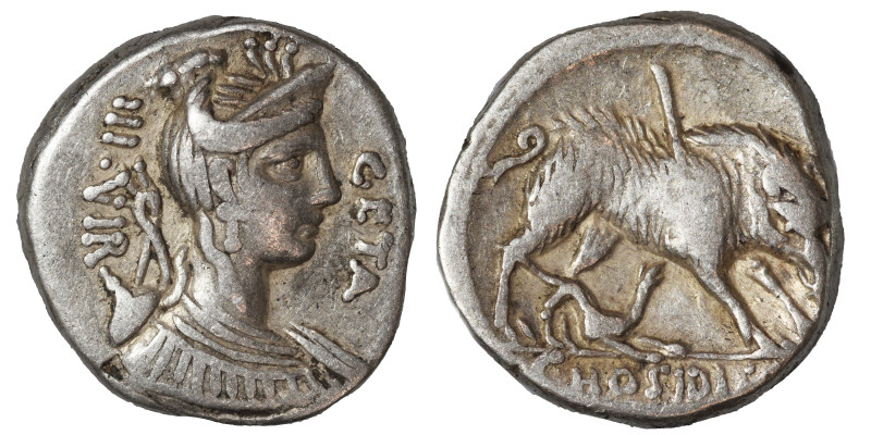 C. Hosidius C.f. Geta, 64 BC. Denarius (silver, 3.77 g, 17 mm), Rome. GETA - III...