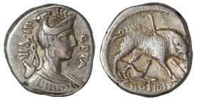 C. Hosidius C.f. Geta, 64 BC. Denarius (silver, 3.77 g, 17 mm), Rome. GETA - III·VIR Draped bust of Diana to right, with bow and quiver over her shoul...