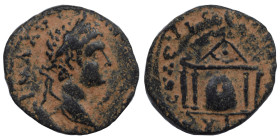 SYRIA. Seleucis and Pieria. Seleucia. Elagabalus, 218 - 222. Ae (bronze, 2.75 g, 17 mm). Laureate head right. Rev. Temple with four columns enclosing ...
