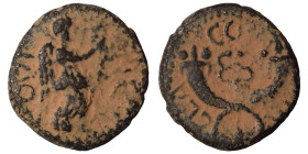 PHOENICIA. Ake-Ptolemais. Pseudo-autonomous issue. Time of Nero, 54-68. Ae (bronze, 2.47 g, 15 mm). IOVI [AVGVS] Nike advancing right, holding wreath....