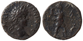 ARKADIA. Mantinea. Caracalla, 198-217. Assarion (bronze, 3.96 g, 20 mm). Laureate and draped bust right. Rev. Artemis advancing right, holding bow and...