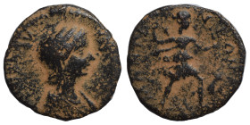 ARKADIA. Mantinea. Plautilla, Augusta, 202-205. Assarion (bronze, 4.66 g, 21 mm). Laureate and draped bust right. Rev. Artemis advancing right, holdin...