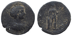 ARKADIA. Orchomenus (?). Geta, 198-209. Ae (bronze, 4.31 g, 21 mm. Bare-headed bust right. Rev. [OPXOMENI]ΩN Aphrodite standing facing, head right, re...