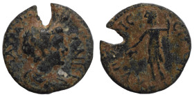MESSENIA. Kyparissia. Caracalla, 198-217. Assarion (bronze, 3.93 g, 21 mm). Draped bust right. Rev. KVΠ[AP]IC-CI[ЄΩΝ] Dionysos standing left, holding ...