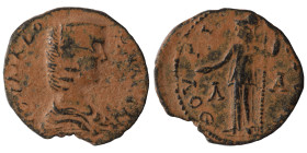 MESSENIA. Thuria. Julia Domna, 193-217. Assarion (bronze, 4.28 g, 22 mm). Draped bust right. Rev. ΘOVPI[ATωN] Athena standing facing, head left, holdi...