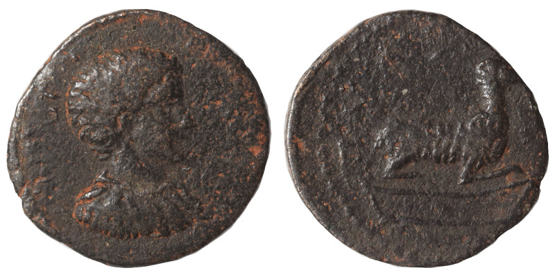 MESSENIA. Pylus. Caracalla, 198-217. Assarion (bronze, 3.53 g, 21 mm). Draped bu...
