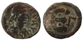 Anastasius I, 491-518. Pentanummium (bronze , 2.71 g, 16 mm). Constantinople. Diademed and draped bust right. Rev. Large E; two pellets and Γ. DOC 26c...