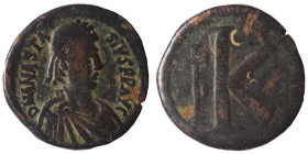 Anastasius I, 491-518. Half Follis (bronze, 3.70 g, 20 mm), Nicomedia. D N ANASTASIVS P P AVG Diademed, draped and cuirassed bust right. Rev. Large K;...