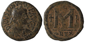 Justin I, 518-527. Follis (bronze, 16.05 g, 32 mm), Theoupolis (Antioch). D N IVSTINVS PP AYC S Diademed and draped bust of Justin I to right. Rev. La...