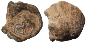 Greek-Roman seal, uncertain, 3/4th century. (lead, 3.45 g, 15 mm). Female figure with horse. Rev. Blank. Nearly very fine.