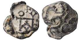 Roman or Byzantine lead seal, circa 5-6th century (lead, 4.53 g, 14 mm). Monogram. Rev. Monogram. Nearly very fine.