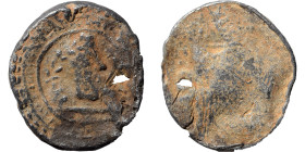 Uncertain lead seal or tesserae. (lead, 12.78 g, 34 mm). Male bust right, legend around. Rev. Blank. Good fine.
