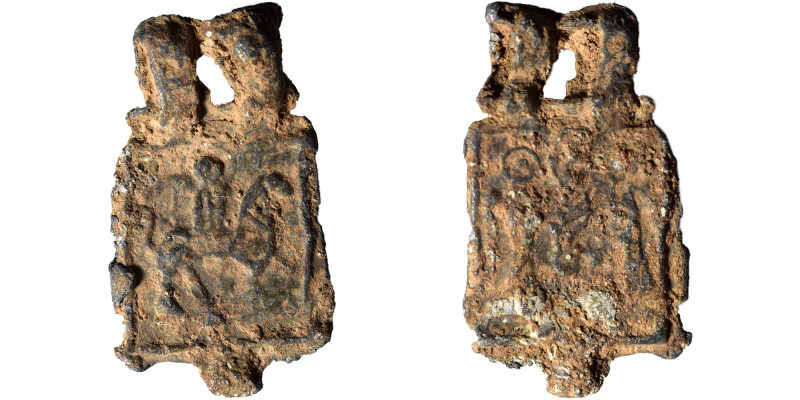 Uncertain, circa 6th-7th century. Amulet (lead, 5.24 g, 31x17 mm). Nimbate saint...