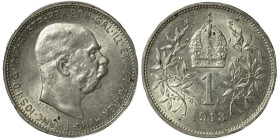 Austria, Franz Josef I. 1 corona (silver, 5.00 g, 23 mm), 1913. FRANC·IOS·I·D·G·IMP·AVSTR·REX BOH·GAL·ILL·ETC·ET AP·REX HVNG· / ST · SCHWARTZ. Rev. Im...