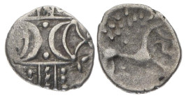 Western Europe, Britain. Iceni. AR Quinar, 1.28 g 14.27 mm. Circa 1st century BC.
Obv: Two opposed crescents, ornamented with pellets.
Rev: Stylised h...