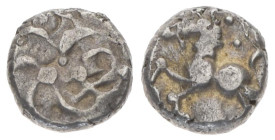 Central Europe, Vindelici. AR Quinarius, 1.87 g 11.57 mm. 1st century BC. "Büschelquinar" type.
Obv: Whirl of six sickles; two pellets in centre.
Rev:...