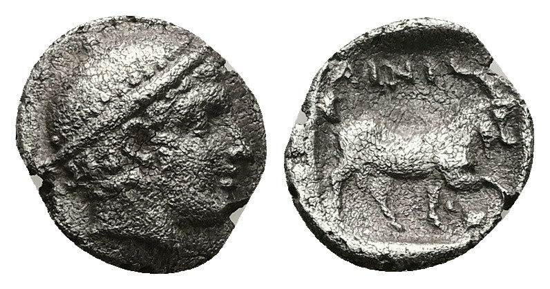 Thrace, Ainos. AR Diobol, 1.19 g 12.58 mm. Circa 408-406 BC.
Obv: Head of Hermes...