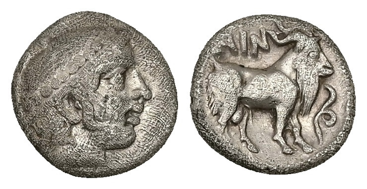 Thrace, Ainos, AR Diobol. 1.18 g 10.78 mm. Circa 427/6-425/4 BC.
Obv: Head of He...