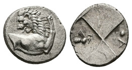 Thrace, Chersonesos. AR Hemidrachm, 2.31 g 14.27 mm. Circa 386-338 BC. 
Obv: Forepart of a lion right, head turned back to left. 
Rev: Quadripartite i...