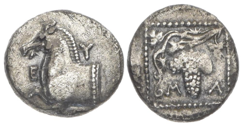 Thrace, Maroneia. AR Hemidrachm, 2.21 g 14.80 mm. Circa 398-385 BC. 
Obv: E – Y ...