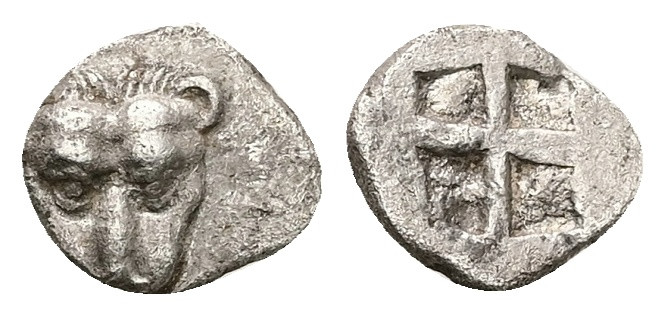 Cimmerian Bosporos, Pantikapaion. AR Obol, 0.66 g 9.91 mm. Circa 480-470 BC.
Obv...